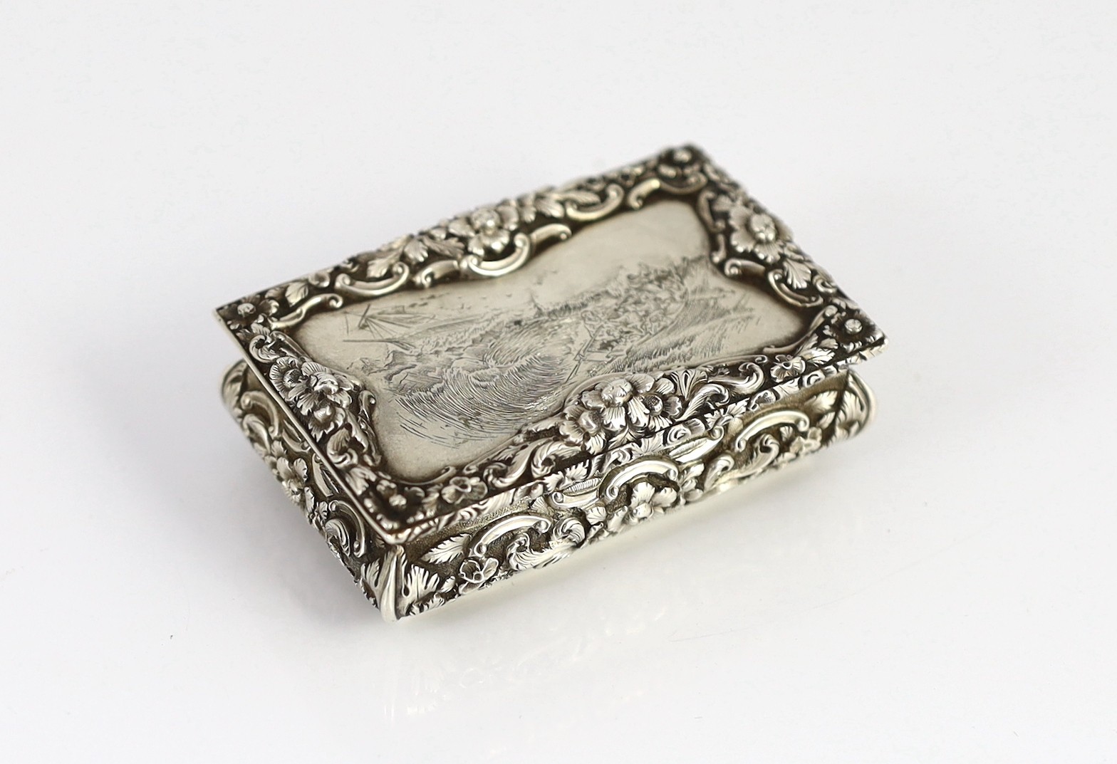 An unusual early Victorian silver rectangular snuff box, commemorating Grace Darling